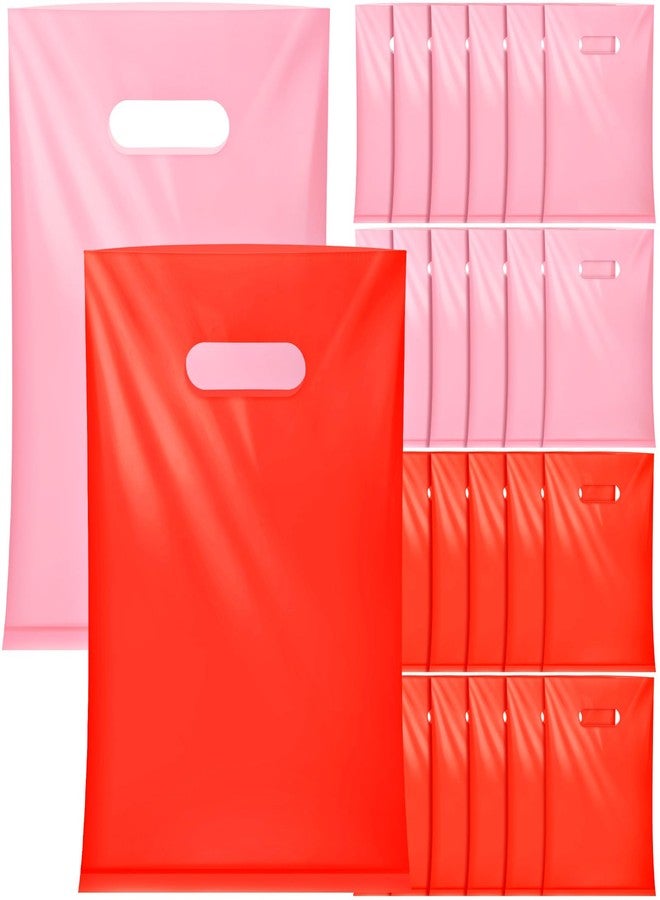 Kolldenn 100 Pieces Valentine's Day Gift Bags Bulk Red and Pink Plastic Gift Bags with Handle Goodie Candy Bags Holiday Treat Bags for Valentine's Day Party Favor Supplies (6.3 x 9.8 Inch) - Image 1